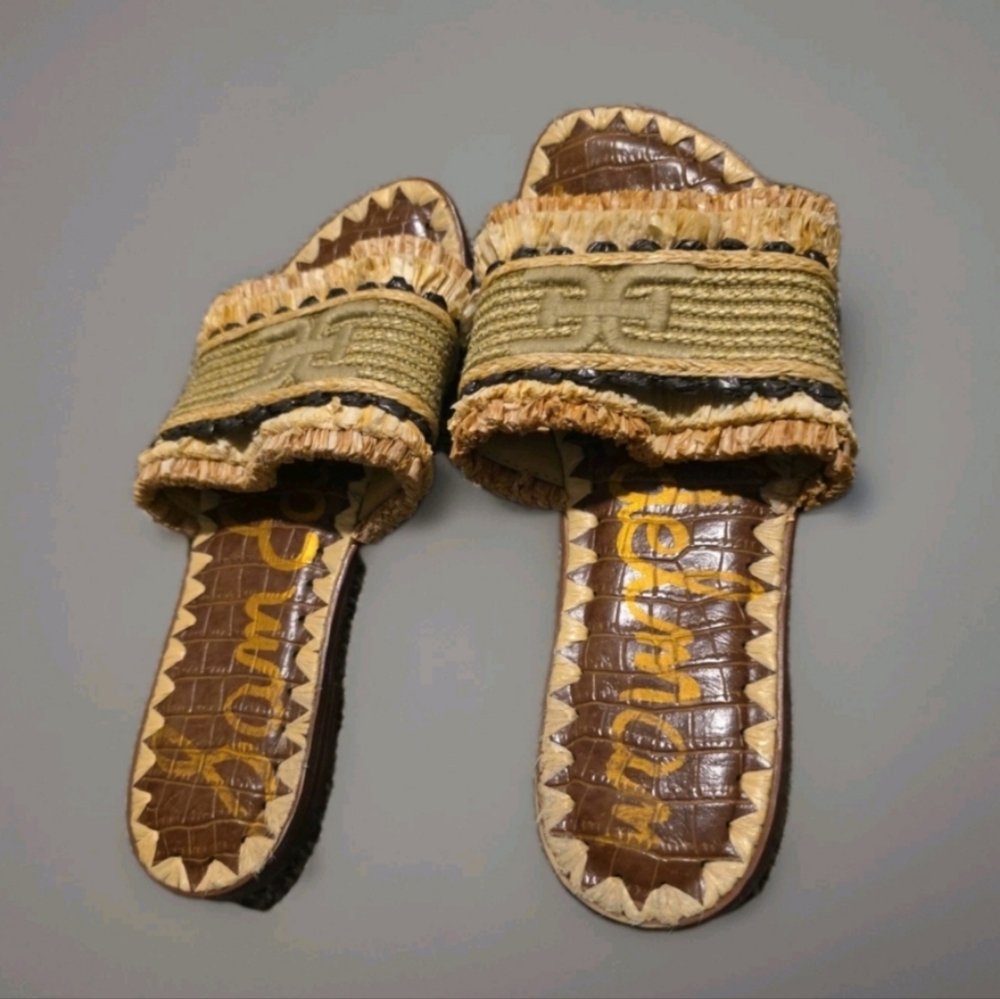 Sam Edelman Logo Georgia Raffia Slide Sandals Size 6 GUC